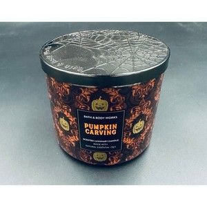 RETIRED Bath & Body Works Halloween Pumpkin Carving 3 Wick Candle 14.5 oz